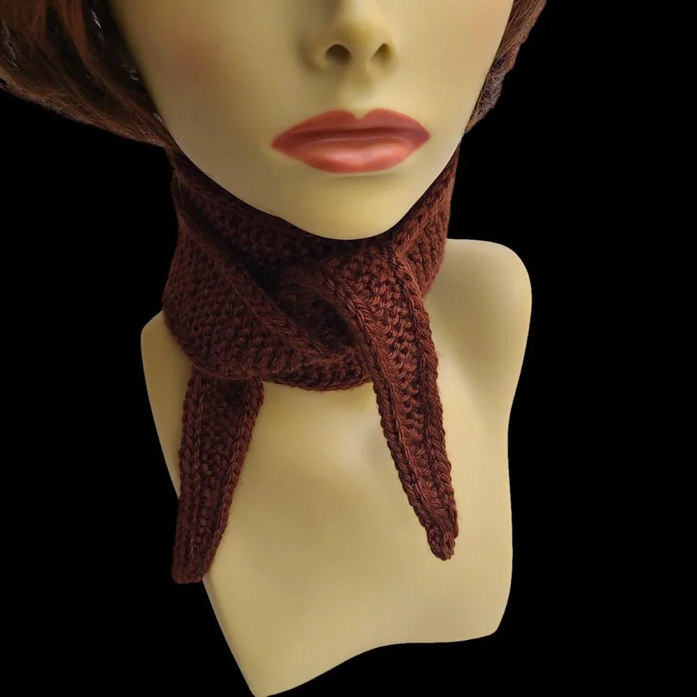 Sophie scarf Neck scarf small scarf Chocolate Brown scarf Knitted Handmade Scarf
